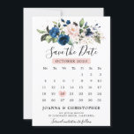 Reserve A Data Calendário Floral Rosa Bege Azul Marinho<br><div class="desc">Cartão de aviso de data de casamento elegante e moderno com geométrico romântico com floral em aquarela apresenta um buquê de rosas em azul marinho, rosa bege, roxo e pêssego com folhagens combinando. Perfeito para um casamento de outono/meio do verão. Por favor, encontre mais designs e variações correspondentes na minha...</div>