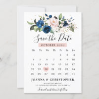 Calendário Floral Rosa Bege Azul Marinho