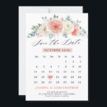 Reserve A Data Calendário Floral Rosa Rosa Pêssego Pêssego do Ver<br><div class="desc">Elegante e moderno calendário floral de meio-verão, salvo o cartão de data, apresenta um buquê de rosas de aquarela pastel macio, peônias, rosas de couve ingleses, ranúculus e dahlias em tons de rosa-pincel, pêssego e creme, marfim, branco com folhas botânicas verdes e eucalipto. Por favor, encontre mais designs e variações...</div>