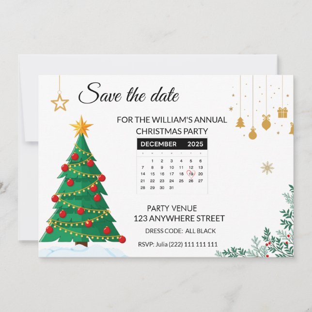 Reserve A Data Calendário Mini Árvore de Natal Elegante (Frente)