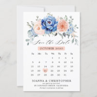Calendário Navy Blue Slate Dusty Blush Salvar a Da