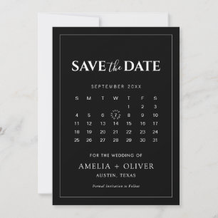 Reserve A Data Calendário Preto Moderno Minimalista Casamento Ele