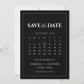 Reserve A Data Calendário Preto Moderno Minimalista Casamento Ele