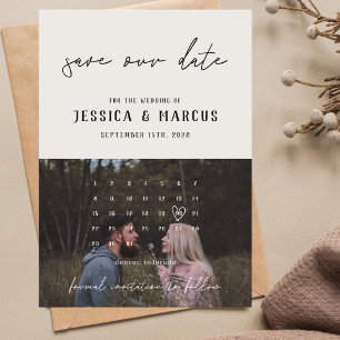 Reserve A Data Calendário Retro Limpo Simples Foto Casamento
