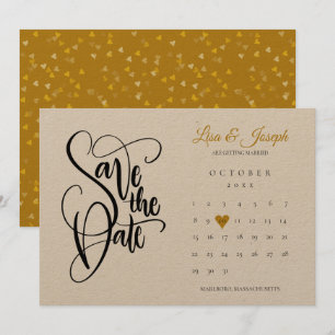 Reserve A Data Calendário Rústico de Salvar a Data Dourado Coraçã