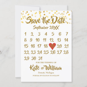 Reserve A Data Calendário Salve a Data Dourado Amor Corações Conf