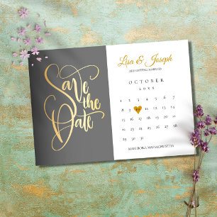 Reserve A Data Calendário Salve a Data Dourado Coração Amor