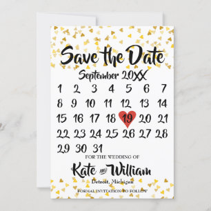 Reserve A Data Calendário Salve o Dia Corações de Amor Dourados C