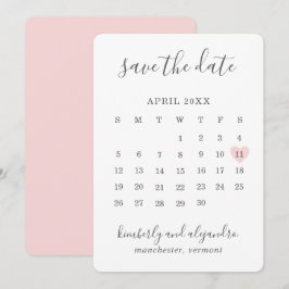 Reserve A Data Calendário Simples Coração Rosa Cute Casamento