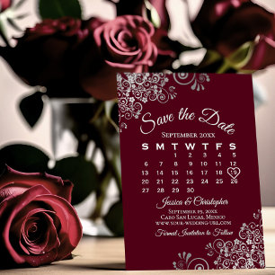 Reserve A Data Calendário Simples de Casamento Elegante Silver & 
