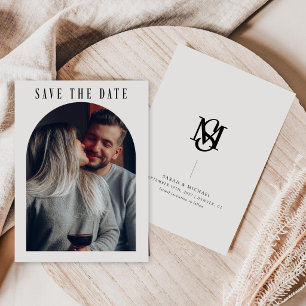 Reserve A Data Caligrafia Boho Arco Foto Monograma de Casamento