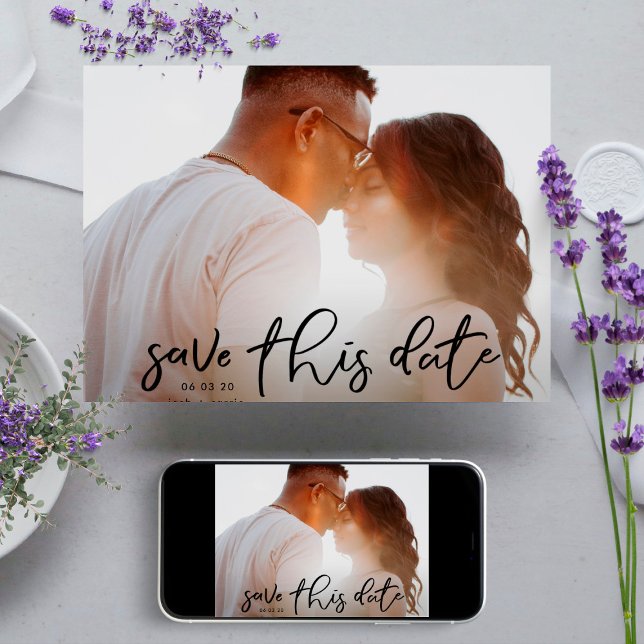 Reserve A Data Caligrafia Clássica de Foto Onyx Preta Elegante (Criador carregado)