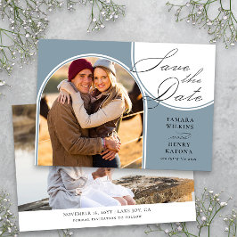 Reserve A Data Caligrafia de Casamento com Foto Archada Dusty Blu