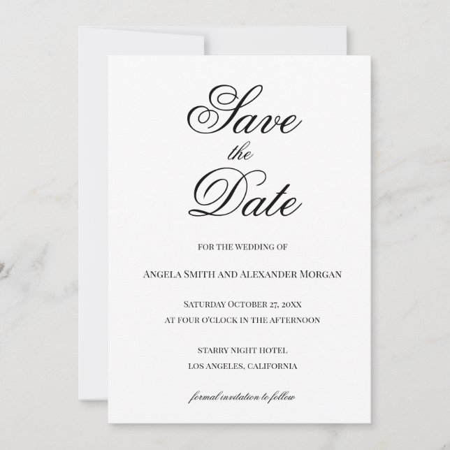Reserve A Data Caligrafia de Script de rico Preto e Branco (Frente)