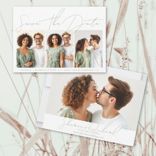 Reserve A Data Caligrafia de script verde Sage com 3 colagem de f