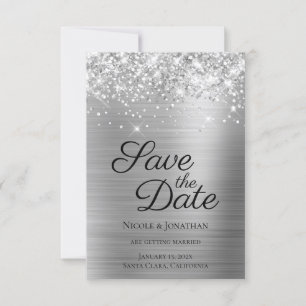 Reserve A Data Caligrafia Elegante de Folha Silver Glittery