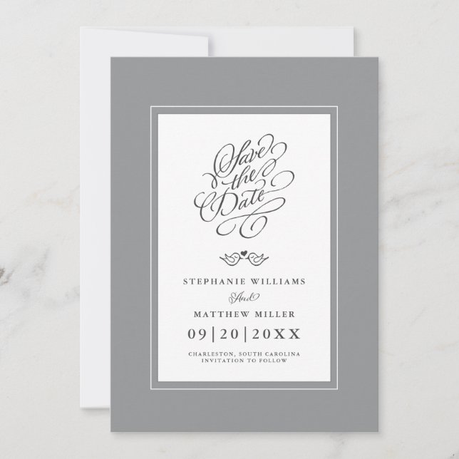 Reserve A Data Caligrafia Elegante para Cinzas de Casamento Digit (Frente)