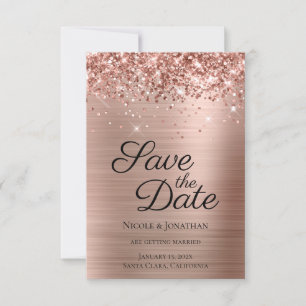 Reserve A Data Caligrafia Elegante Rosa de Folha Ouro Glittery