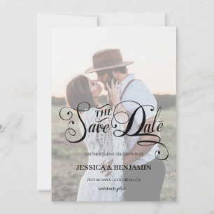 Reserve A Data Caligrafia Faux Vellum Efeito Foto Casamento