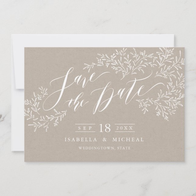 Reserve A Data Caligrafia floral Kraft rustic salva a data (Frente)