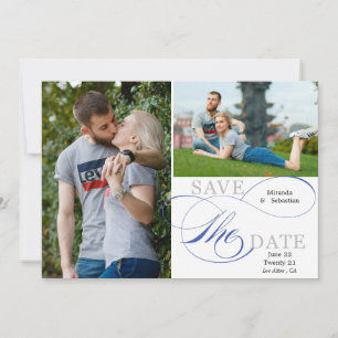 Reserve A Data Caligrafia Flourish Typografia Cinza Azul 2 Foto