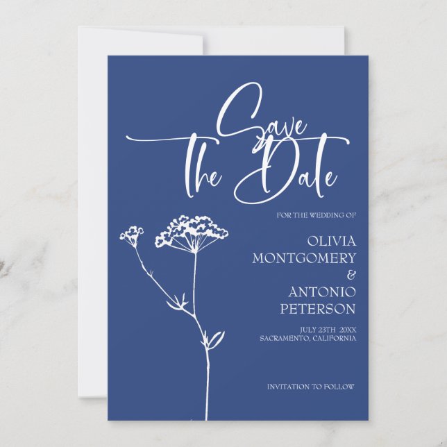 Reserve A Data Caligrafia Minimalista Moderna Casamento Cobalt (Frente)