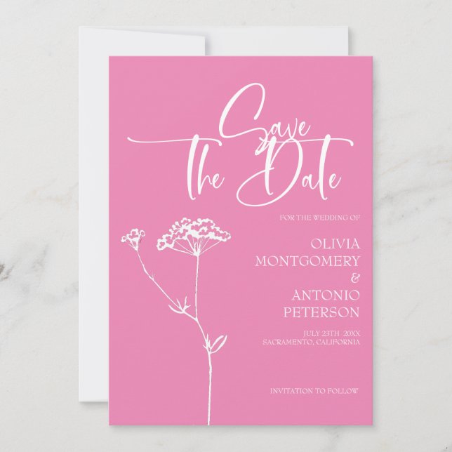 Reserve A Data Caligrafia Minimalista Moderna Casamento Rosa (Frente)