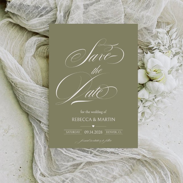 Reserve A Data Caligrafia Moderna Verde Oliva Casamento (Criador carregado)
