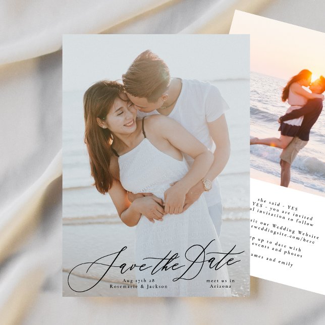 Reserve A Data Caligrafia Negra Foto Elegante Do Casamento (Criador carregado)