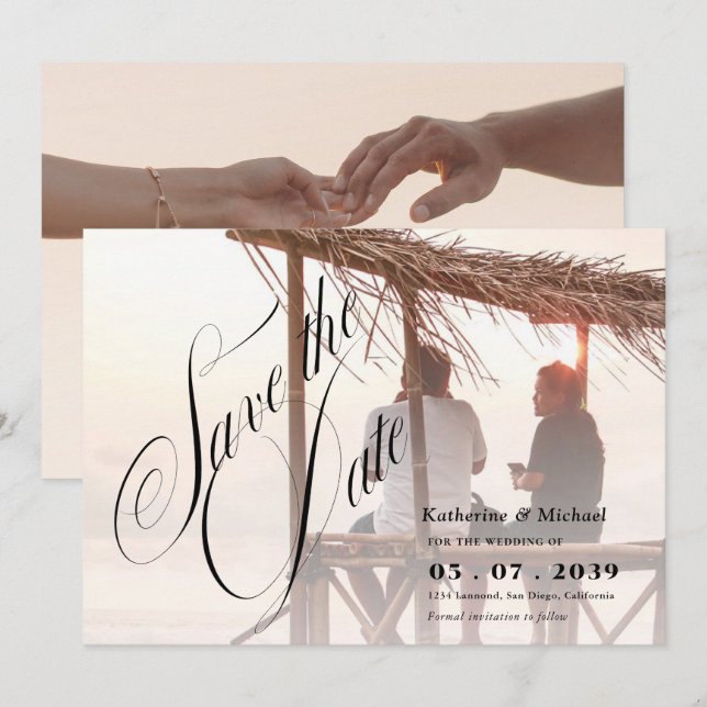 Reserve A Data Caligrafia Romântica: Adicionar Casamento Fotográf (Frente/Verso)