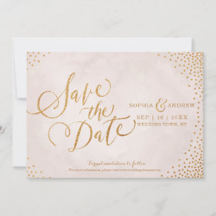 Reserve A Data Caligrafia rosa ouro com brilho salvar a data