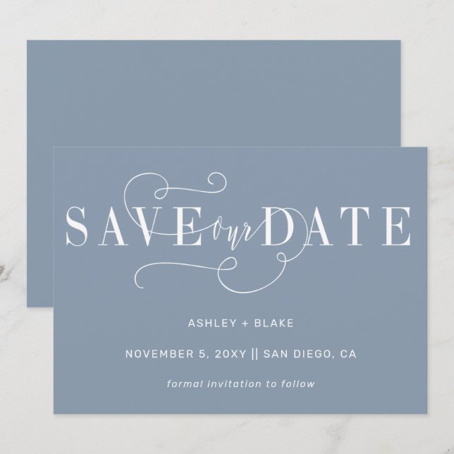 Reserve A Data Caligrafia Simples Manuscrita Azul Dusty Elegante (Frente/Verso)