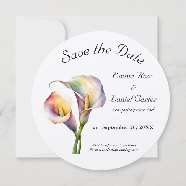 Reserve A Data Calla Aquarela Elegante Lírios Românticos (Frente)