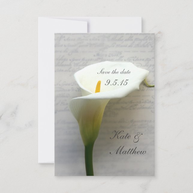 Reserve A Data Calla lily em escrita manual guarde a data (Frente)