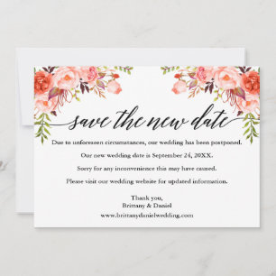 Reserve A Data Calligraphy Coral Floral Save The New Date Card