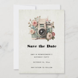 Reserve A Data Câmera com Imagem Pastel Retro de Flores