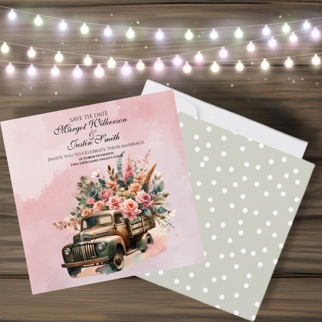 Reserve A Data Caminhão Antigo Com Casamento De Flores (A Vintage watercolor wedding evokes a dreamy, romantic, atmosphere filled with soft colors.)