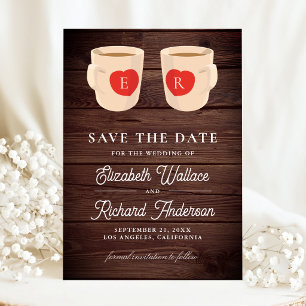 Reserve A Data Canecas De Café De Madeira Rústica Casamento Fofo