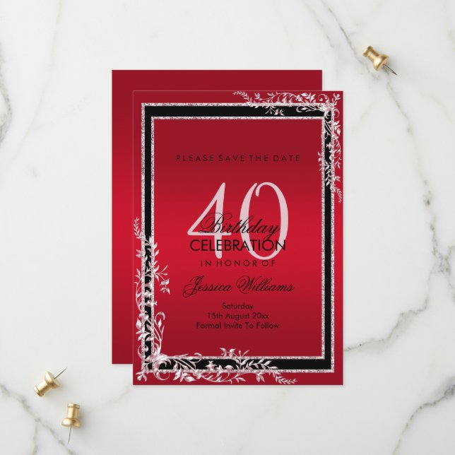 Reserve A Data Cantos Decorativos Ruby & Black Aniversário (Frente/Verso In Situ)