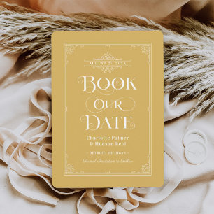 Reserve A Data Capa de Livro de Mostarda Vintage para Casamento