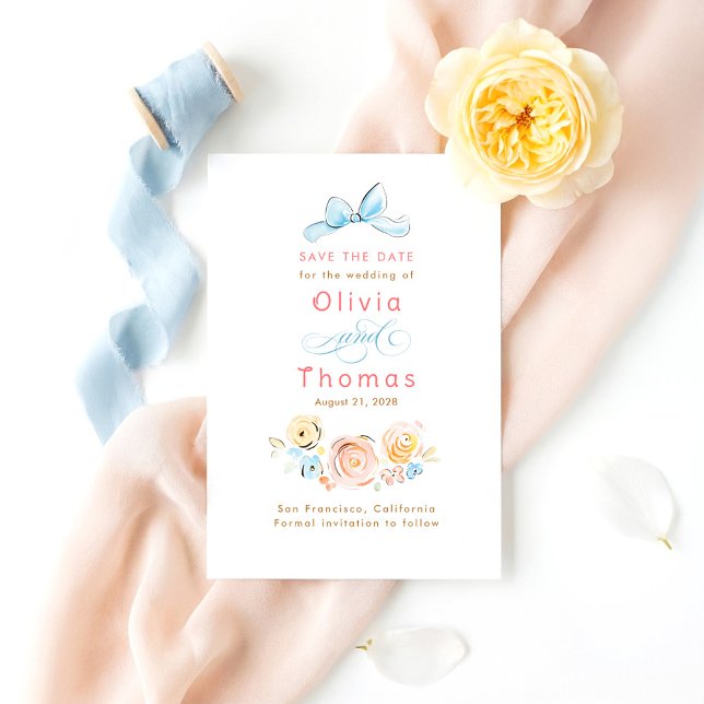 Reserve A Data Caprichosos Flores Pastel Fofo Salvar a Data (Quirky Bow Pastel Save The Date Card)