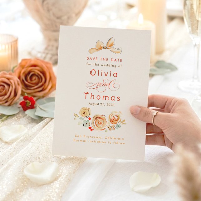 Reserve A Data Caprichosos Flores Terrosas Lindas Arco Salve a Da (Save The Date Whimsical Cute Terracotta Floral Bow Cards)