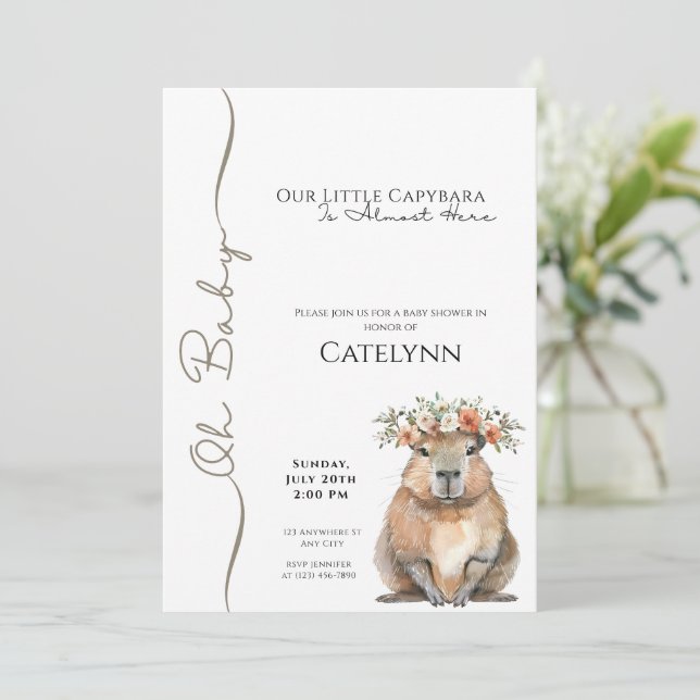 Reserve A Data Capybara Baby Shower Invitation • Oh Baby (Em pé/Frente)