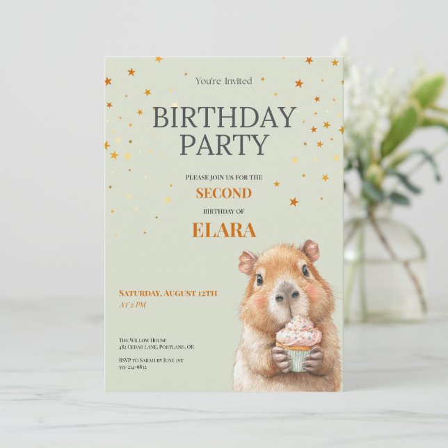 Reserve A Data Capybara Birthday Invitation • 2nd Birthday (Em pé/Frente)