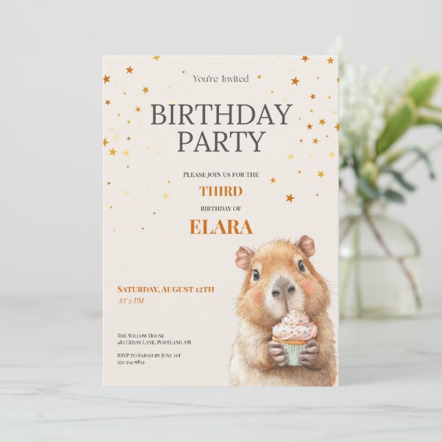 Reserve A Data Capybara Birthday Invitation • 3rd Birthday (Em pé/Frente)