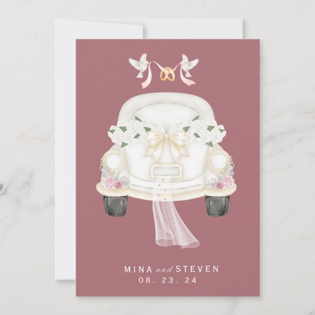 Reserve A Data carro de casamento rosa floral (Frente)