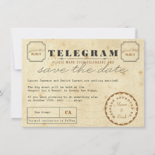 Reserve A Data Cartão-postal Vintage Telegram Guarde a Data