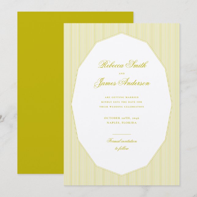 Reserve A Data Cartuxa Elegante Clássico Listras Casamento (Frente/Verso)