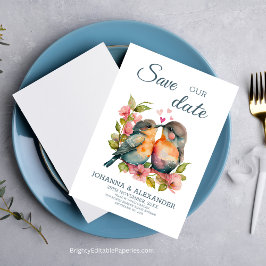 Reserve A Data Casais Doces Pássaros de Amor Casamento em Aquarel