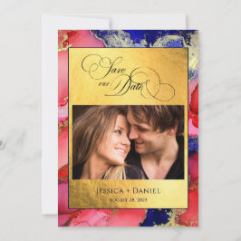 Reserve A Data *Casal Abstrato Dourado em Foto DIY Plano*